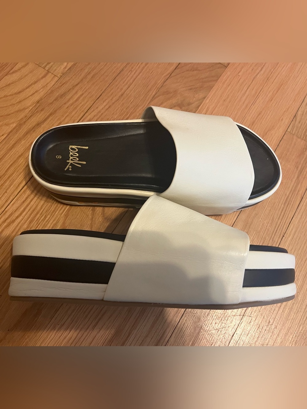 White Slide Sandals with Black Insole